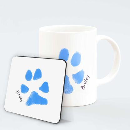 personalised-Dog-paw-print-mug-blue-4-with-coaster