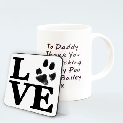 personalised-Love-mug-with-black-pawprint-and-coaster