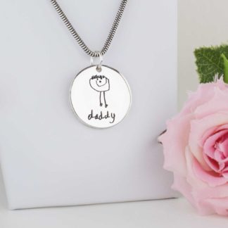 Sterling-Silver-Round-childs-drawing-personalised-pendant-necklace