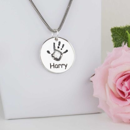 Sterling-Silver-Round-handprint-personalised-pendant-necklace