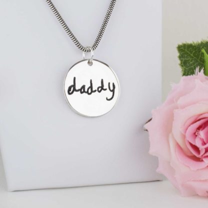 Sterling-Silver-Round-memorial-handwriting-personalised-pendant-necklace