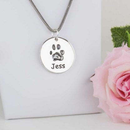 Sterling-Silver-Round-pawprint-personalised-memorial-pendant-necklace