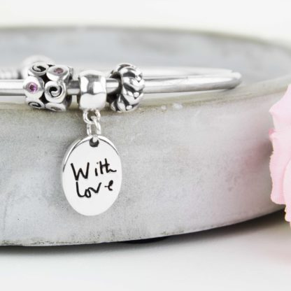 personalised-sterling-silver-Oval-charm-squ-memorial-handwriting-bracelet