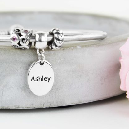 personalised-sterling-silver-Oval-charm-squ-text-bracelet