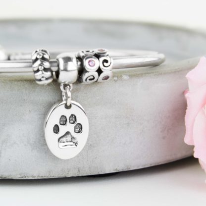 personalised-memorial-sterling-silver-oval-pawprint-charm-bracelet