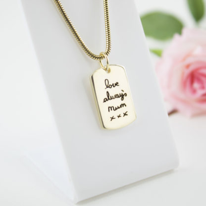 gold-dog-tag-memorial-handwriting-pendant-personalised-necklace