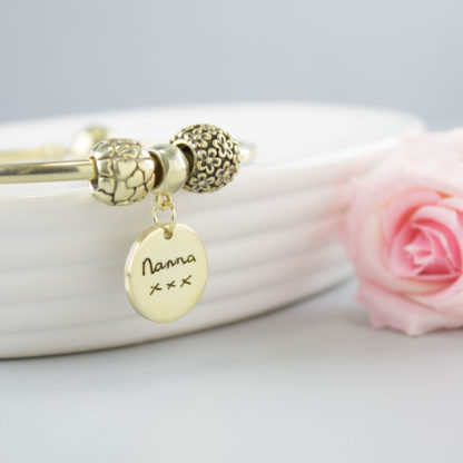 personalised-gold-round-charm-memorial-handwriting-bracelet