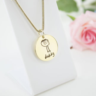 gold-round-childs-drawing-pendant-personalised-necklace