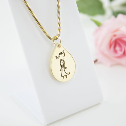 gold-teardrop-childs-drawing-pendant-personalised-necklace