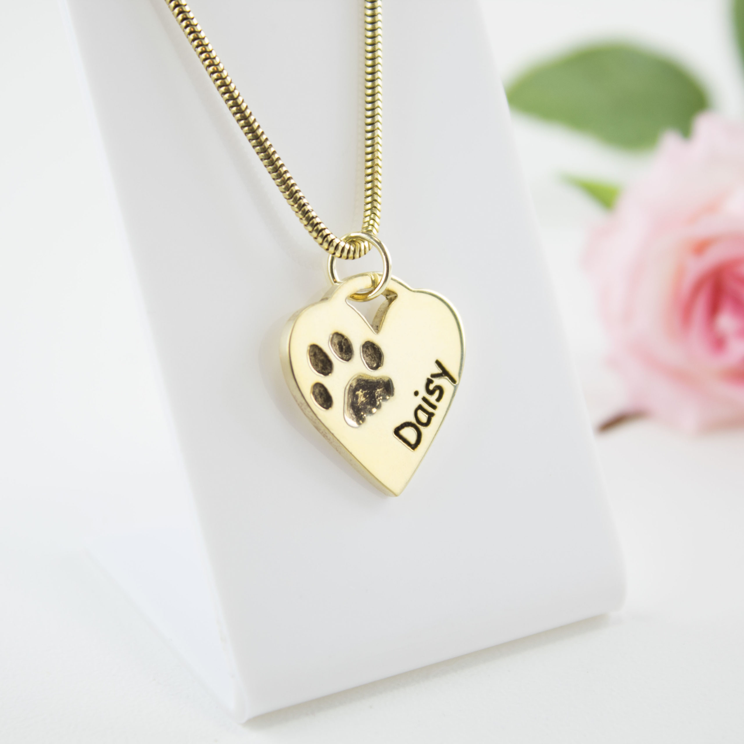 Yellow Gold Vermeil Engraved Paw Print Heart Necklace - The Perfect  Keepsake Gift