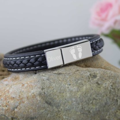 Leather-footprint-bracelet-black-stitched-personalised