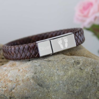 Leather-footprint-bracelet-brown-personalised