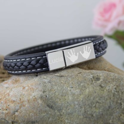 Leather-handprint-bracelet-black-stitched-personalised