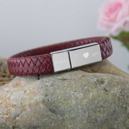 personalised-memorial-handwriting-Leather-handwritten-bracelet-red