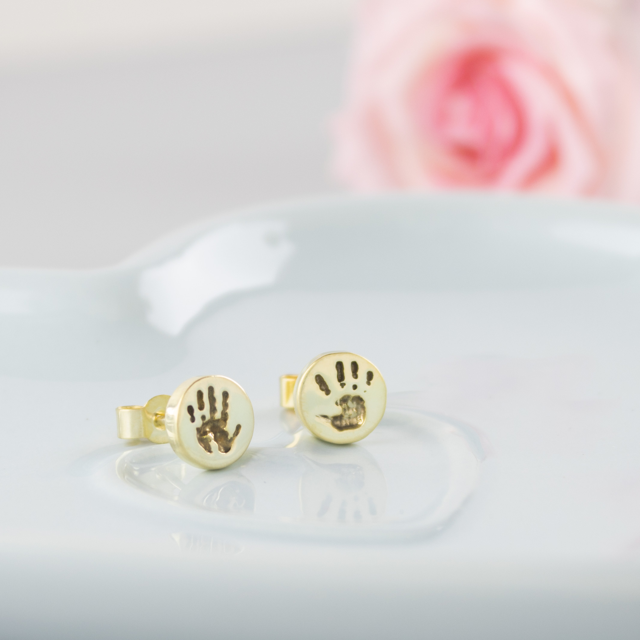 Round 9ct Gold Baby Handprint Earrings Treasured Memories