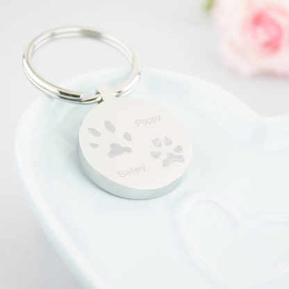 personalised-memorial-stainless-steel-engraved-2-pawprint-2-name-round-keyring