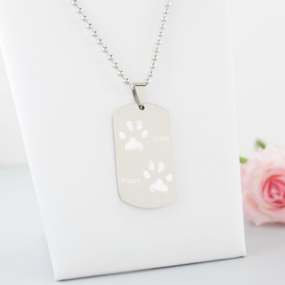 personalised-memorial-stainless-steel-engraved-2-pawprint-2-names-dog-tag-pendant-necklace