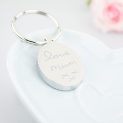 personalised-stainless-steel-engraved-hand-written-oval-keyring-memorial-handwriting